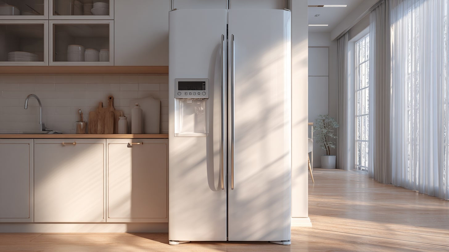 Réfrigérateur installé dans une cuisine lumineuse, illustrant le choix d’un appareil selon l’espace et l’usage quotidien.