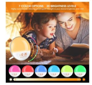 Te-Rich lampe réveil enfant avec 7 options de couleur et 20 réglages de luminosité