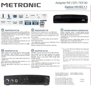 Manuel d'utilisation du Metronic Zapbox HD-SO.1.1
