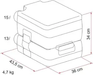 Dimension du Toilette portable-Fiamma Bi-Pot