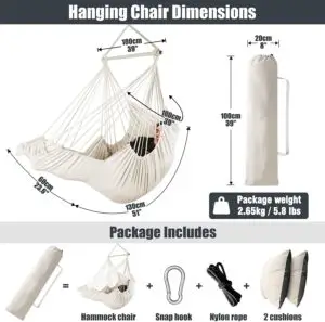 Dimension du Chaise suspendue hamac  à pompon repose-pieds Chihee
