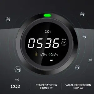 Affichage du Curconsa Compteur de CO2 3 en 1 avec température ambiante et humidité