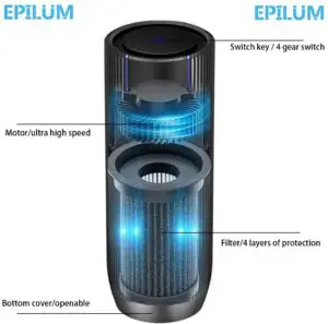Epilum Purificateur d’air ioniseur pour auto vrai filtre HEPA avec 4 vitesses n4