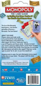 Dos du jeu Monopoly Le Jeu de Cartes Rami
